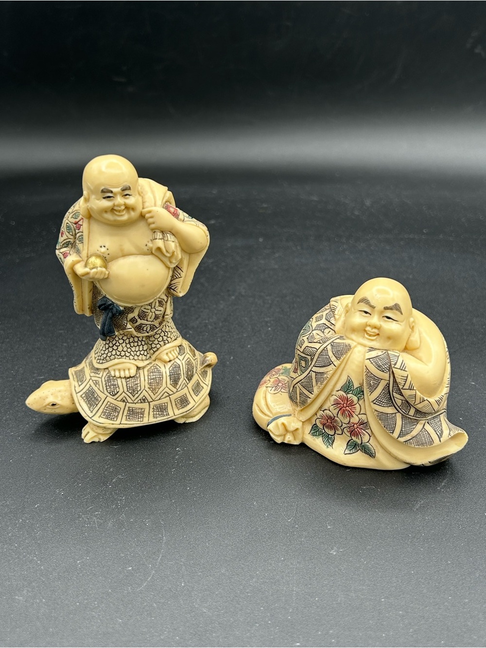 Vintage Resin Handcrafted Ivory-Tone Happy Buddha Figurines Set - Home Accents